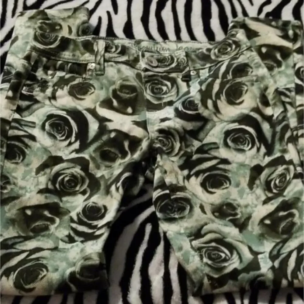 Justice premium girls green and black rose‎ jeggings size 12